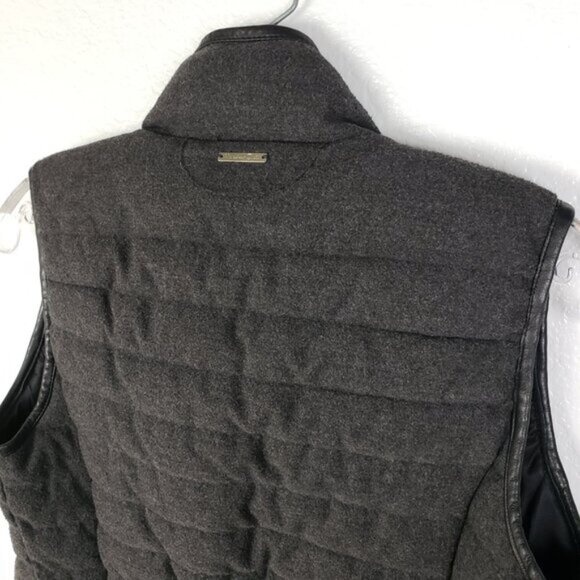 Massimo Dutti Puffer Vest Snap Buttons size XS Black/ Gray Leather Trim - Picture 10 of 15